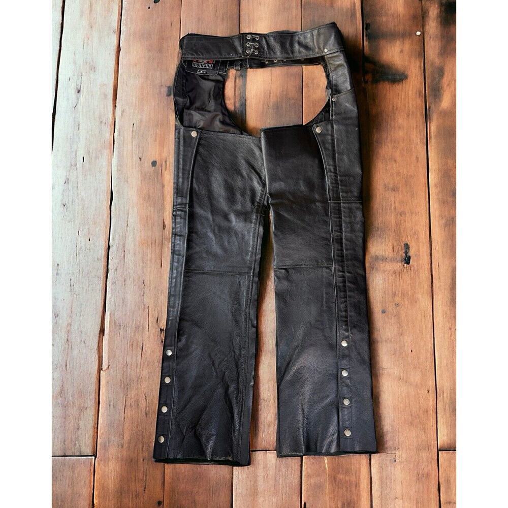 MONTANA GENIUNE LEATHER Women's Small BLACK MOTORCYCLE CHAPS Pants